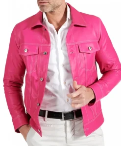 Uomo D'Arienzo Akyo - Giacca pelle naturale fuxia con bottoni e collo camicia