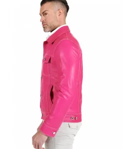 Uomo D'Arienzo Akyo - Giacca pelle naturale fuxia con bottoni e collo camicia