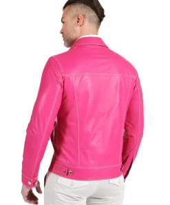 Uomo D'Arienzo Akyo - Giacca pelle naturale fuxia con bottoni e collo camicia