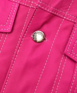 Uomo D'Arienzo Akyo - Giacca pelle naturale fuxia con bottoni e collo camicia