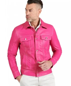 Uomo D'Arienzo Akyo - Giacca pelle naturale fuxia con bottoni e collo camicia
