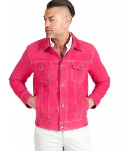 Uomo D'Arienzo Akyo - Giacca pelle scamosciata fuxia con bottoni e collo camicia