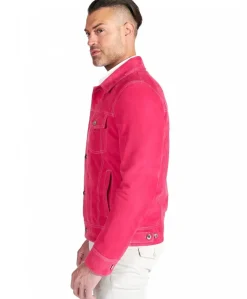 Uomo D'Arienzo Akyo - Giacca pelle scamosciata fuxia con bottoni e collo camicia
