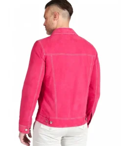 Uomo D'Arienzo Akyo - Giacca pelle scamosciata fuxia con bottoni e collo camicia