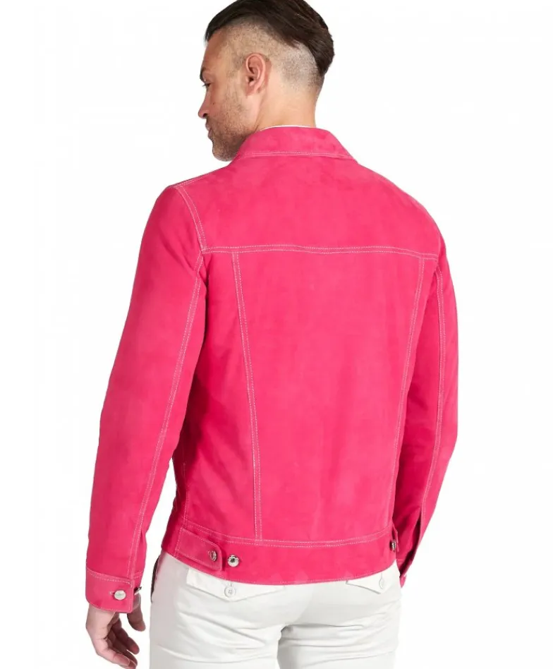 Uomo D'Arienzo Akyo - Giacca pelle scamosciata fuxia con bottoni e collo camicia