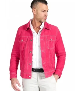 Uomo D'Arienzo Akyo - Giacca pelle scamosciata fuxia con bottoni e collo camicia