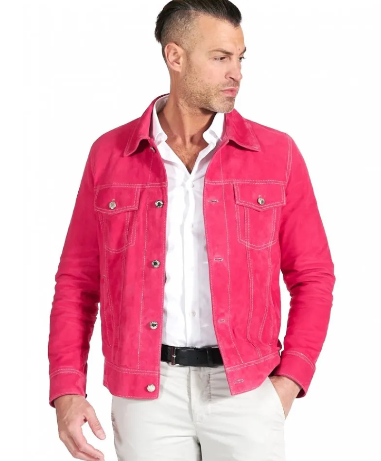 Uomo D'Arienzo Akyo - Giacca pelle scamosciata fuxia con bottoni e collo camicia