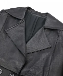 Donna D'Arienzo Alanis - Cappotto in pelle nera stampa cocco versione doppiopetto