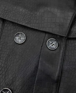 Donna D'Arienzo Alanis - Cappotto in pelle nera stampa cocco versione doppiopetto