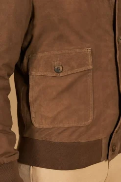 Uomo D'Arienzo Alex Bottoni - Giacca bomber in pelle camoscio fango con bottoni e tasconi