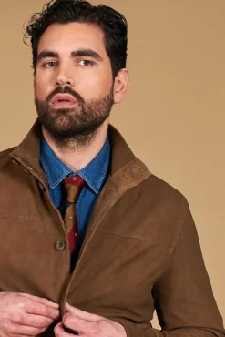 Uomo D'Arienzo Alex Bottoni - Giacca bomber in pelle camoscio fango con bottoni e tasconi