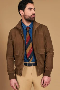 Uomo D'Arienzo Alex Bottoni - Giacca bomber in pelle camoscio fango con bottoni e tasconi