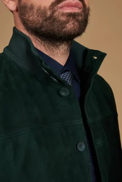 Uomo D'Arienzo Alex Bottoni - Giacca bomber in pelle camoscio verde con bottoni e tasconi