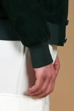 Uomo D'Arienzo Alex Bottoni - Giacca bomber in pelle camoscio verde con bottoni e tasconi