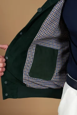 Uomo D'Arienzo Alex Bottoni - Giacca bomber in pelle camoscio verde con bottoni e tasconi