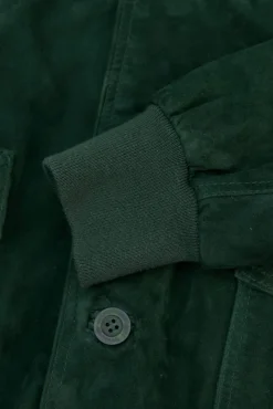Uomo D'Arienzo Alex Bottoni - Giacca bomber in pelle camoscio verde con bottoni e tasconi