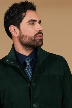 Uomo D'Arienzo Alex Bottoni - Giacca bomber in pelle camoscio verde con bottoni e tasconi