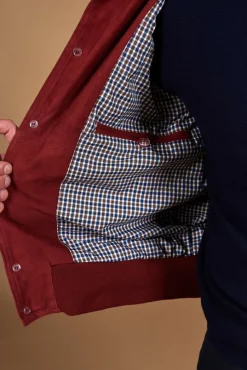 Uomo D'Arienzo Alex Bottoni - Giacca bomber in pelle camoscio bordeaux con bottoni e tasconi