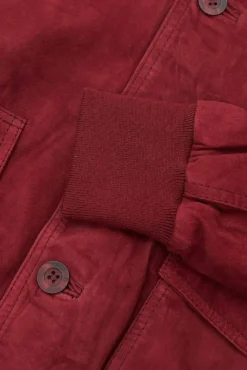 Uomo D'Arienzo Alex Bottoni - Giacca bomber in pelle camoscio bordeaux con bottoni e tasconi
