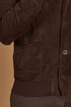 Uomo D'Arienzo Alex Bottoni - Giacca bomber in pelle camoscio testa di moro con bottoni e tasconi