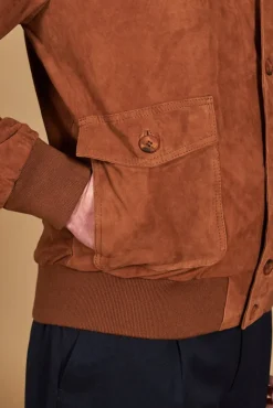 Uomo D'Arienzo Alex Bottoni - Giacca bomber in pelle camoscio cognac con bottoni e tasconi