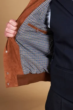 Uomo D'Arienzo Alex Bottoni - Giacca bomber in pelle camoscio cognac con bottoni e tasconi