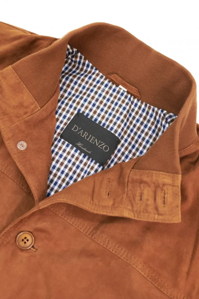Uomo D'Arienzo Alex Bottoni - Giacca bomber in pelle camoscio cognac con bottoni e tasconi