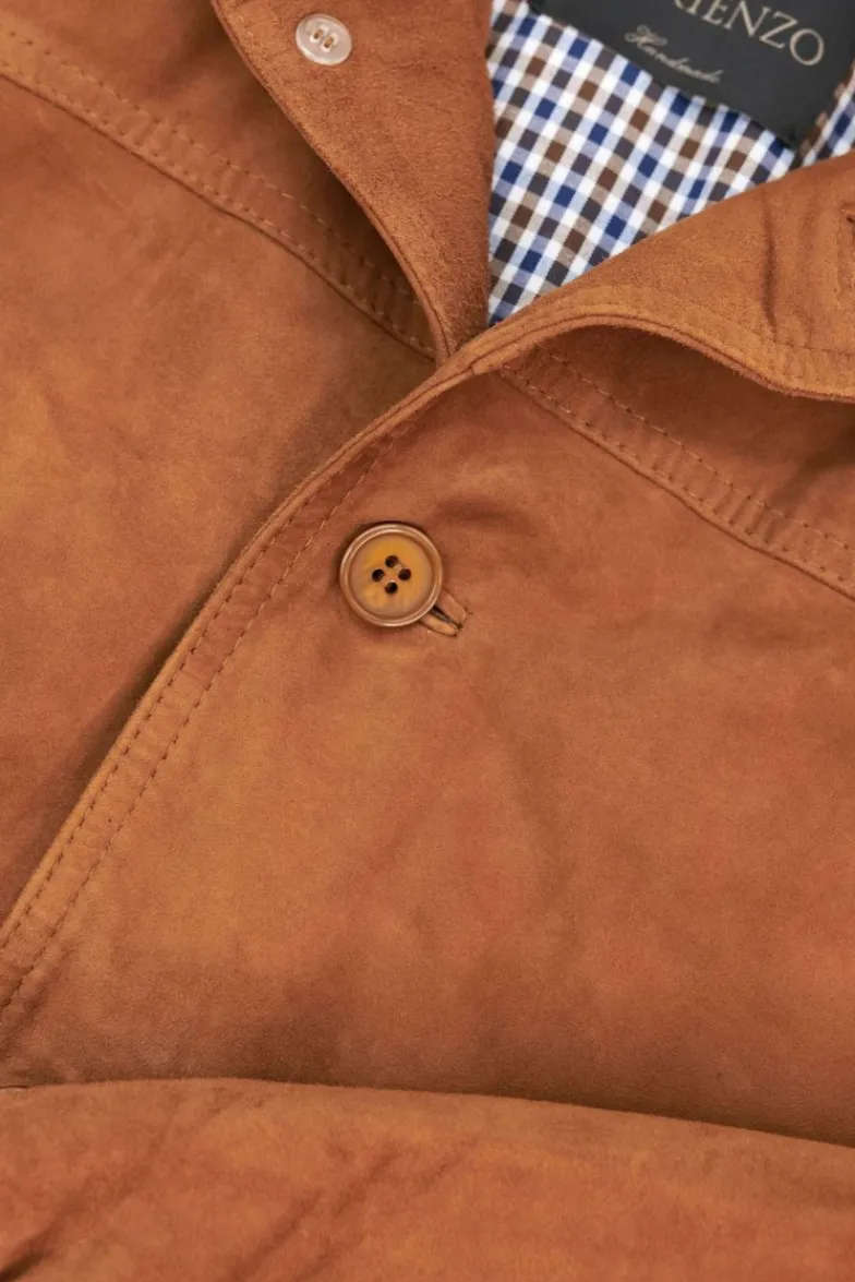 Uomo D'Arienzo Alex Bottoni - Giacca bomber in pelle camoscio cognac con bottoni e tasconi