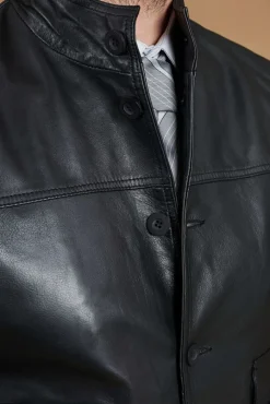 Uomo D'Arienzo Alex Bottoni - Giubbotto Bomber in pelle nera con bottoni effetto liscio
