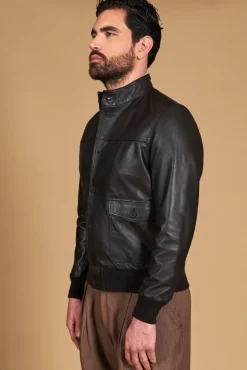 Uomo D'Arienzo Alex Bottoni - Giubbotto Bomber in pelle testa di moro con bottoni effetto liscio
