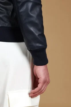 Uomo D'Arienzo Alex Bottoni - Giubbotto Bomber in pelle blu con bottoni effetto liscio