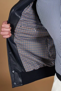 Uomo D'Arienzo Alex Bottoni - Giubbotto Bomber in pelle blu con bottoni effetto liscio