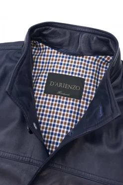 Uomo D'Arienzo Alex Bottoni - Giubbotto Bomber in pelle blu con bottoni effetto liscio