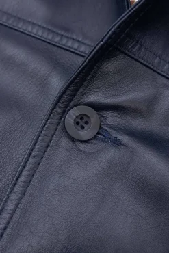 Uomo D'Arienzo Alex Bottoni - Giubbotto Bomber in pelle blu con bottoni effetto liscio