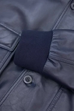 Uomo D'Arienzo Alex Bottoni - Giubbotto Bomber in pelle blu con bottoni effetto liscio