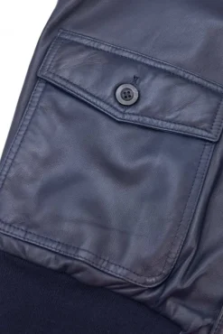 Uomo D'Arienzo Alex Bottoni - Giubbotto Bomber in pelle blu con bottoni effetto liscio