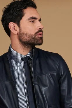 Uomo D'Arienzo Alex Bottoni - Giubbotto Bomber in pelle blu con bottoni effetto liscio