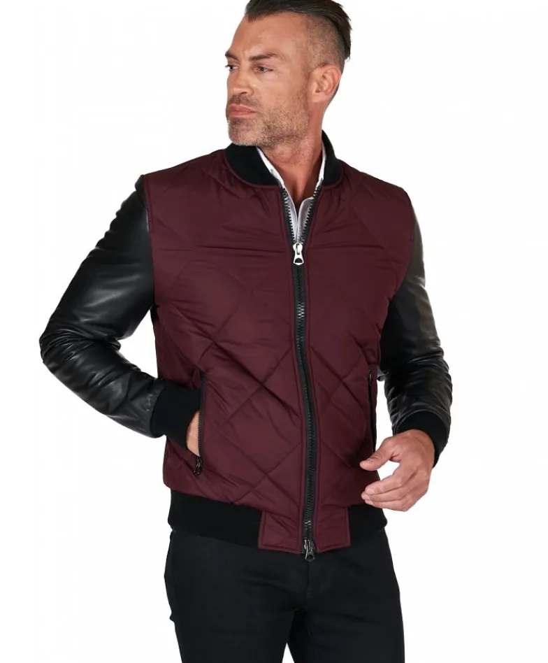Uomo D'Arienzo Alex Tex - Bomber piumino in pelle nera e tessuto bordeaux