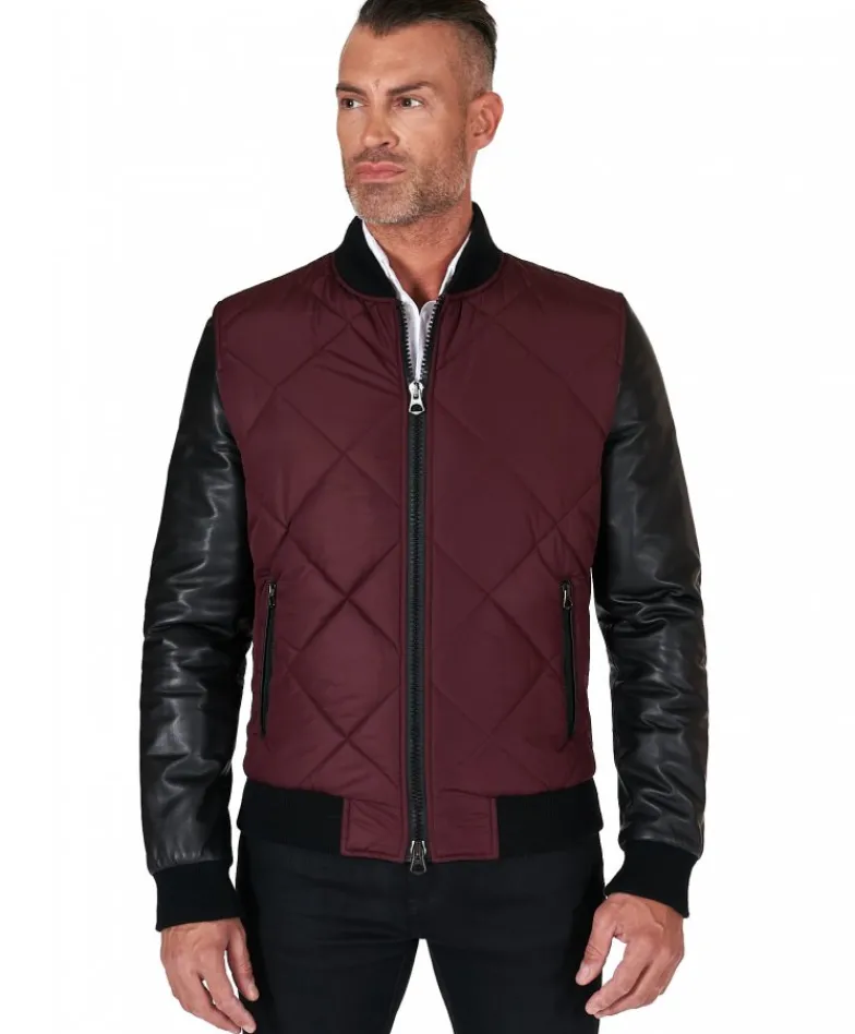 Uomo D'Arienzo Alex Tex - Bomber piumino in pelle nera e tessuto bordeaux