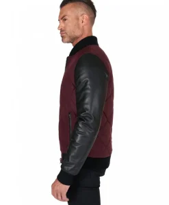 Uomo D'Arienzo Alex Tex - Bomber piumino in pelle nera e tessuto bordeaux