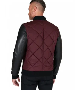 Uomo D'Arienzo Alex Tex - Bomber piumino in pelle nera e tessuto bordeaux