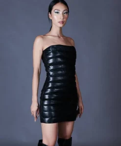 Donna D'Arienzo Alexa - Vestito corto trapuntato in pelle nera