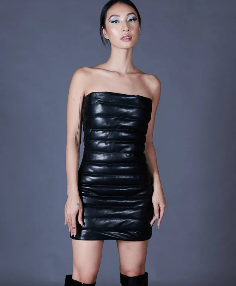Donna D'Arienzo Alexa - Vestito corto trapuntato in pelle nera