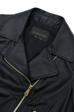 Donna D'Arienzo Alice - Giacca corta in pelle nera stile chiodo