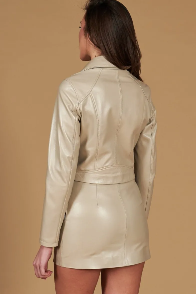 Donna D'Arienzo Alice - Giacca corta in pelle grigio perla stile chiodo