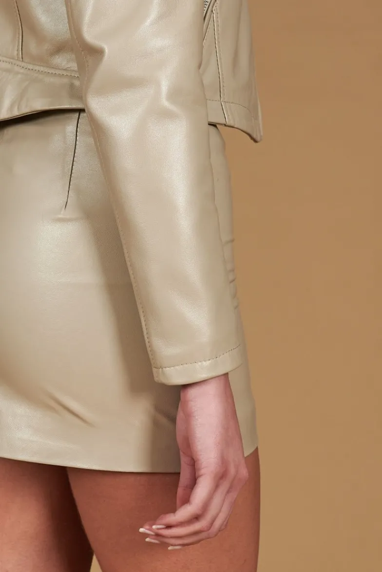 Donna D'Arienzo Alice - Giacca corta in pelle grigio perla stile chiodo