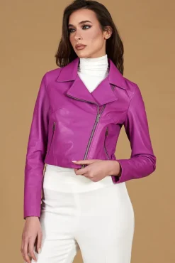 Donna D'Arienzo Alice - Giacca corta in pelle naturale glicine stile chiodo