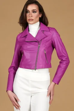 Donna D'Arienzo Alice - Giacca corta in pelle naturale glicine stile chiodo
