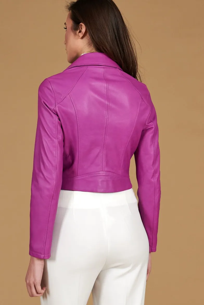 Donna D'Arienzo Alice - Giacca corta in pelle naturale glicine stile chiodo