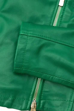 Donna D'Arienzo Alice - Giacca corta in pelle naturale verde stile chiodo